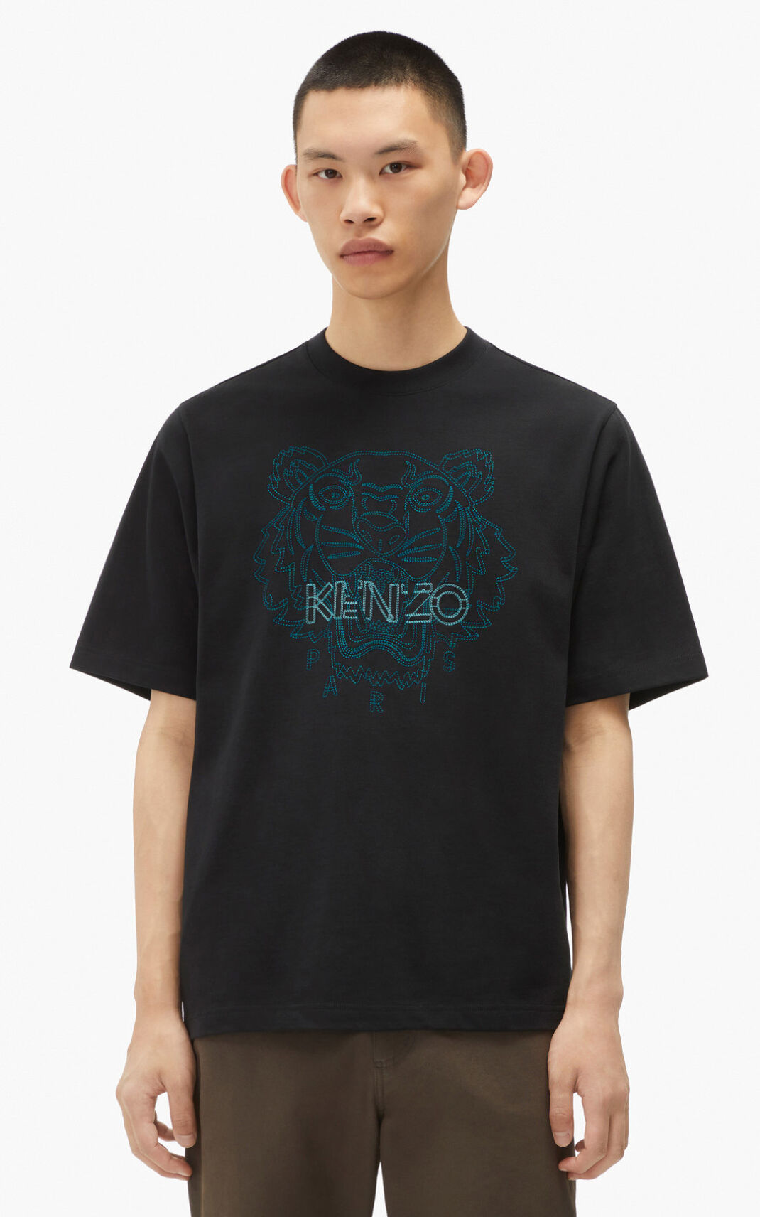 T Shirt Kenzo Tiger loose fitting Homme Noir | UYPT-19052